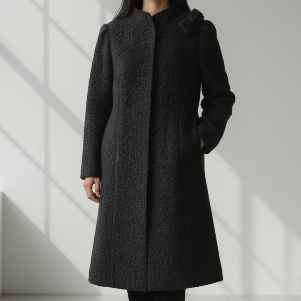Sears Wool Women's Black Teddy Jacket with Bow Detail 6528